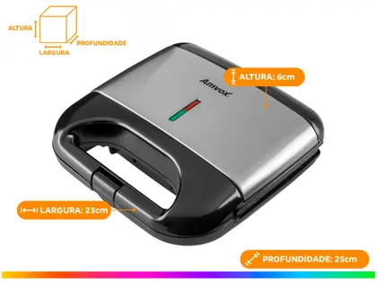 Sanduicheira Amvox AMS 500 Preta 750W - Antiaderente