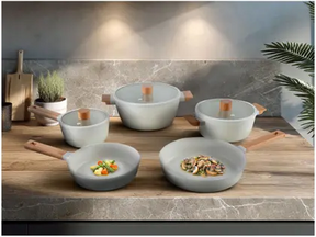 Jogo de Panelas Brinox Revestimento Cerâmico Creme 5 Peças Ceramic Life Nordic