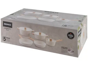 Jogo de Panelas Brinox Revestimento Cerâmico Creme 5 Peças Ceramic Life Nordic